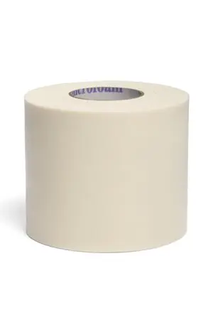 A roll of white tape on a white background.