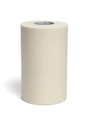 A roll of white tape on a white background.