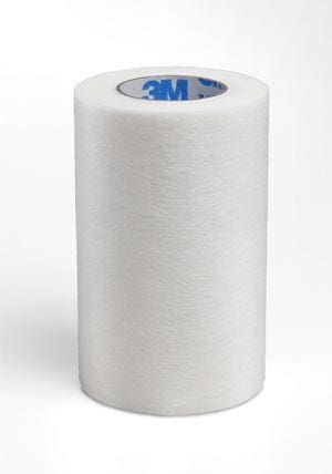 A roll of white tape on a white background.