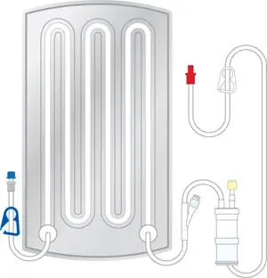 A water heater with hoses and hoses on a white background.