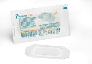 A plastic package with a disposable bandage on it.