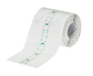 A roll of white tape on a white background.