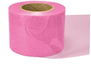 A roll of pink plastic tape on a white background.