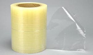 A roll of clear plastic tape on a white background.