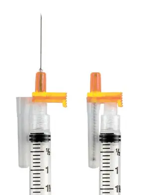 A syringe with a needle and a syringe.