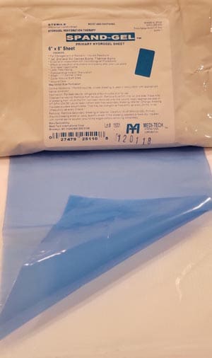 A blue plastic bag with a blue label on it.