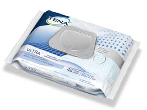 Tena ultra wipes on a white background.