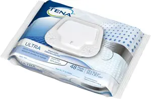 Tena ultra wipes on a white background.