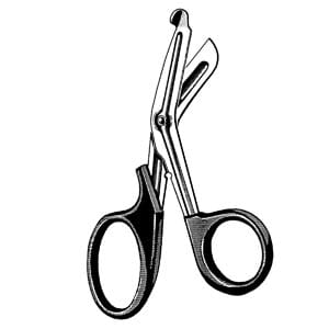 A pair of scissors on a white background.