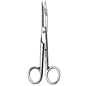 A pair of scissors on a white background.