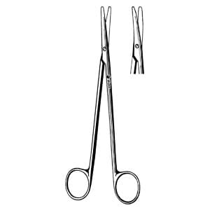 A pair of surgical scissors on a white background.