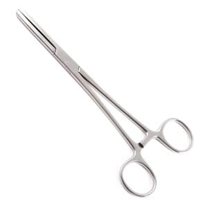 A pair of surgical scissors on a white background.