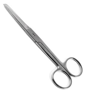 A pair of scissors on a white background.