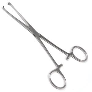 A pair of surgical scissors on a white background.