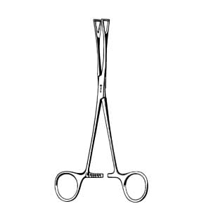 A pair of surgical scissors on a white background.