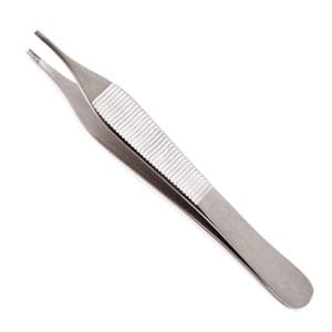 A stainless steel tweezers on a white background.