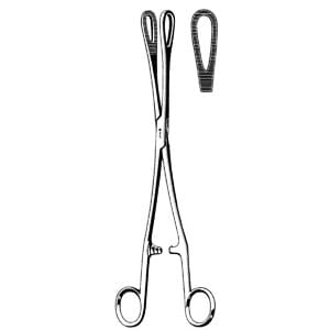 A pair of surgical scissors on a white background.