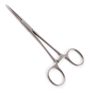 A pair of surgical scissors on a white background.