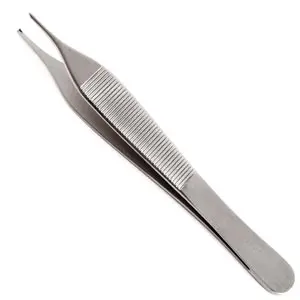 A stainless steel tweezers on a white background.