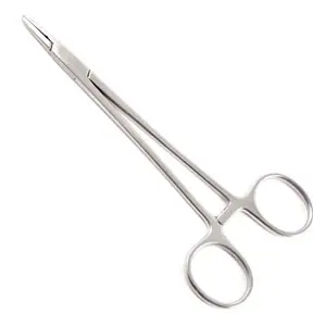 A pair of surgical scissors on a white background.