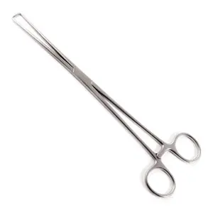 A pair of surgical scissors on a white background.