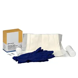 A medical kit with gloves, gloves and a box.