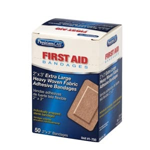 First aid bandages in a box.