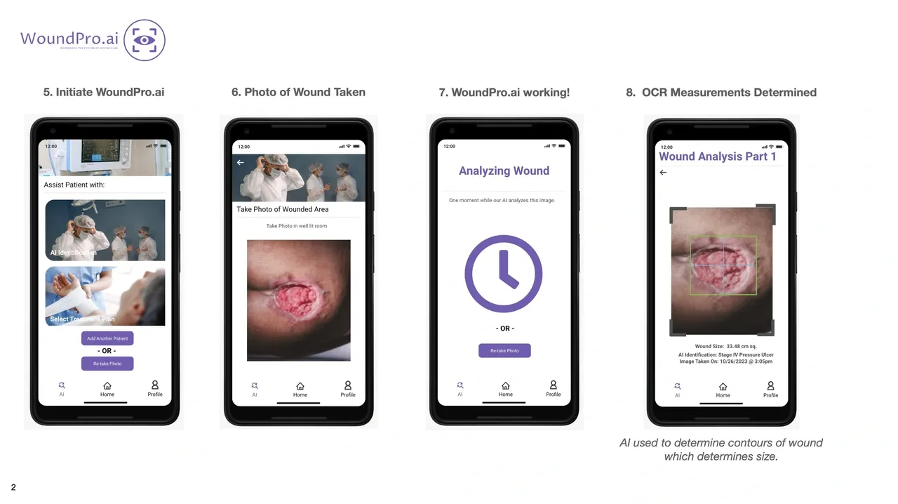 A mobile app showing different images of a wound.