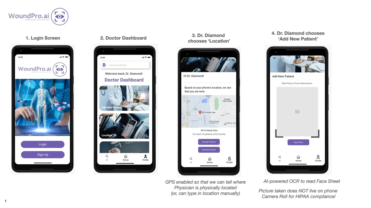 A mobile app showing different images of a patient's phone.