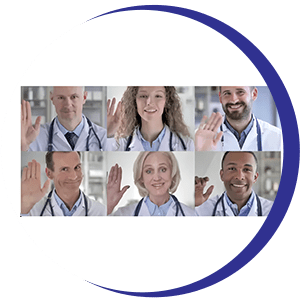 A group of doctors with one doctor waving.