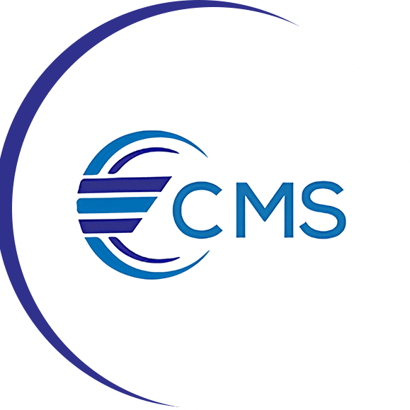 The cms logo in a blue circle.